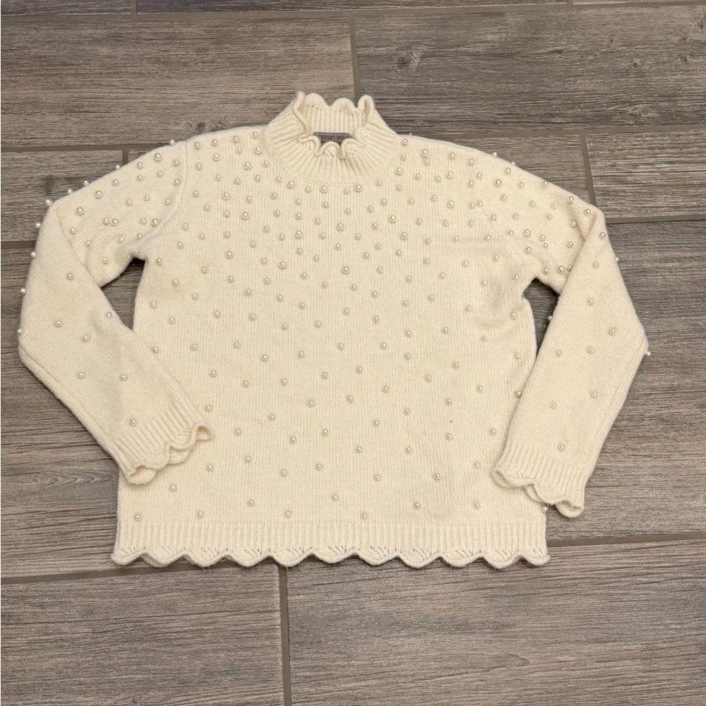 Sharon Young pearl-embellished ivory pullover sweater